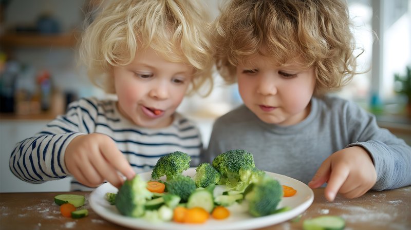 Kids eat vegetables at home during meal time Free Premium Stock Image - stock photo