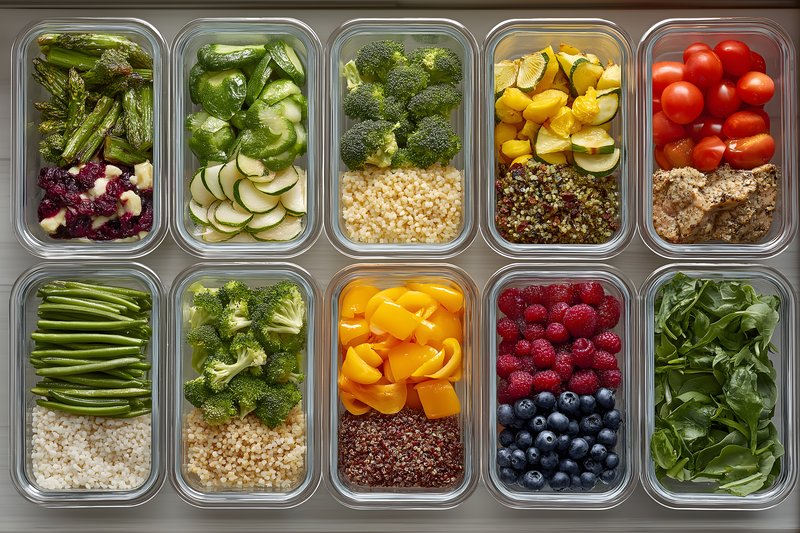 Healthy meal prep with various fresh ingredients in containers Free Premium Stock Photo - stock photo