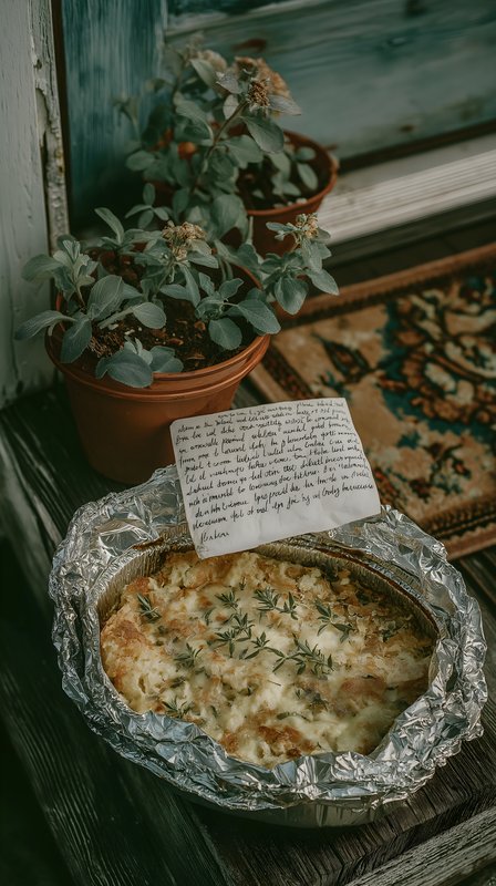 Homemade dish near potted plant and handwritten note Free Premium Stock Photo - stock photo