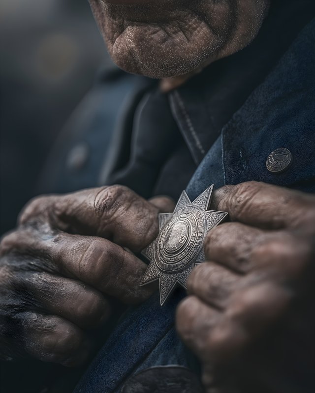 Older man adjusts medal on his uniform during a ceremony Free Premium Stock Photo - stock photo