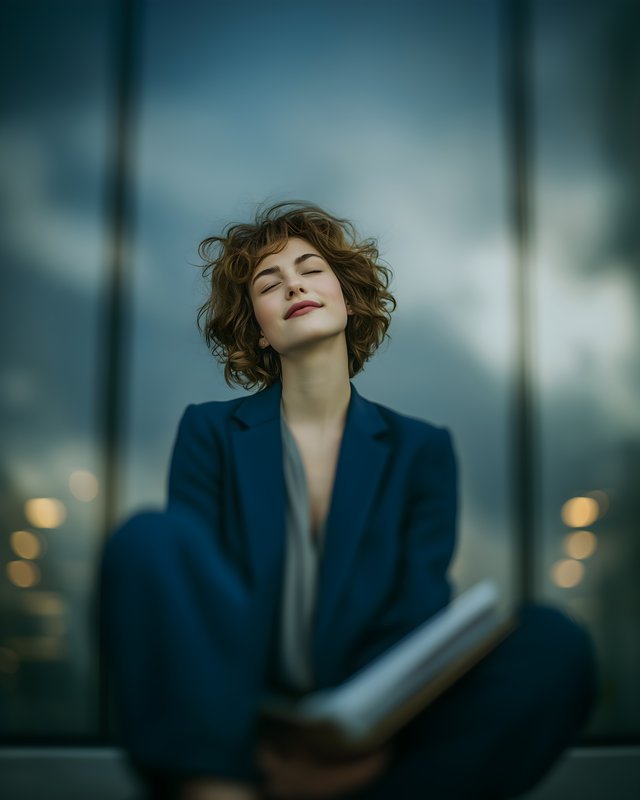 Woman enjoying a moment while holding a book in the city Free Premium Stock Photo - stock photo