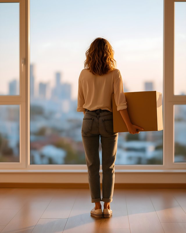 Moving into a new home at sunset in a city Free Premium Stock Photo - stock photo