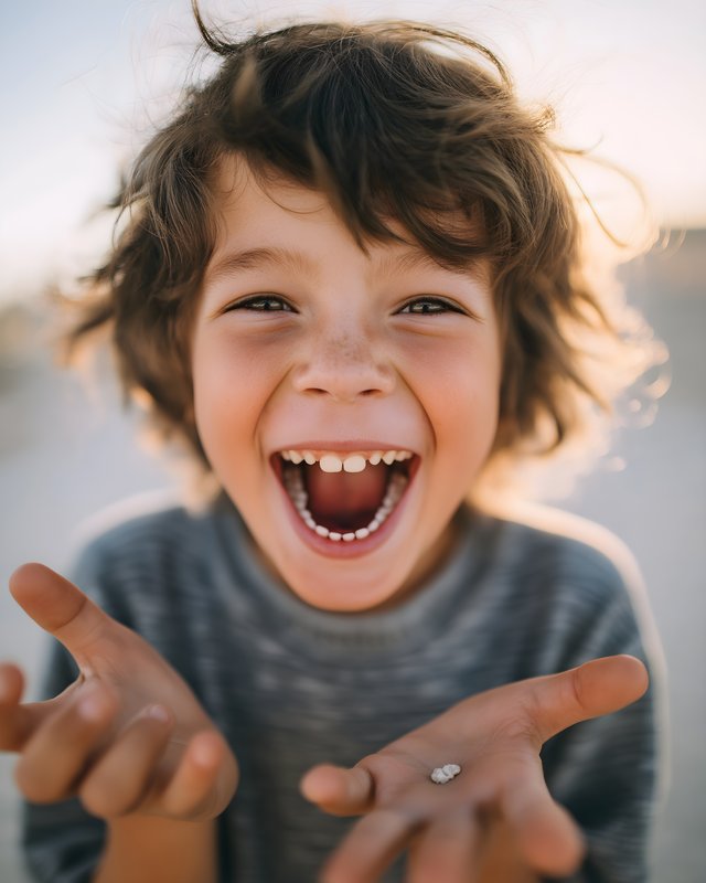 Child smiles widely and holds hands open in the sunlight Free Premium Stock Image - stock photo