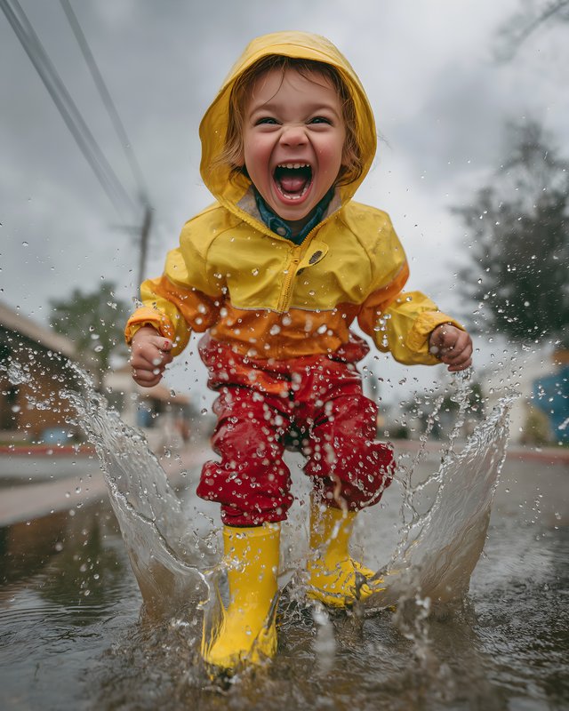 Child plays in puddle during rainy day Free Premium Stock Photo - stock photo