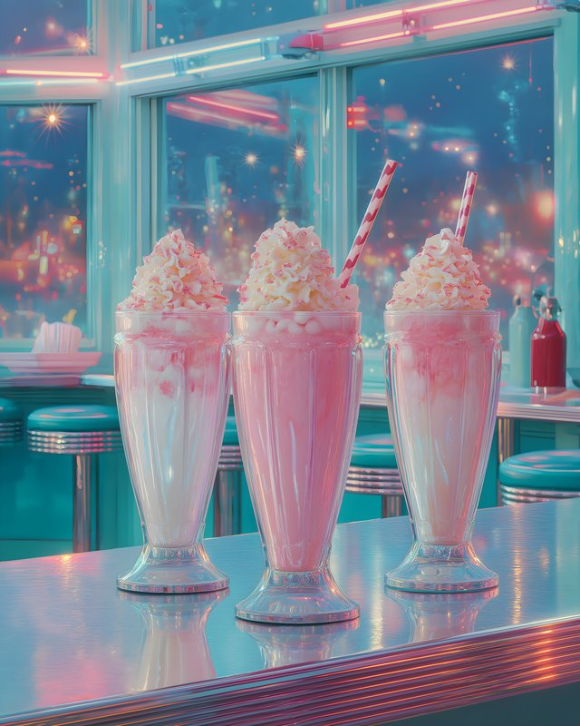 Milkshakes on a counter in a diner at night Free Premium Stock Photo - stock photo