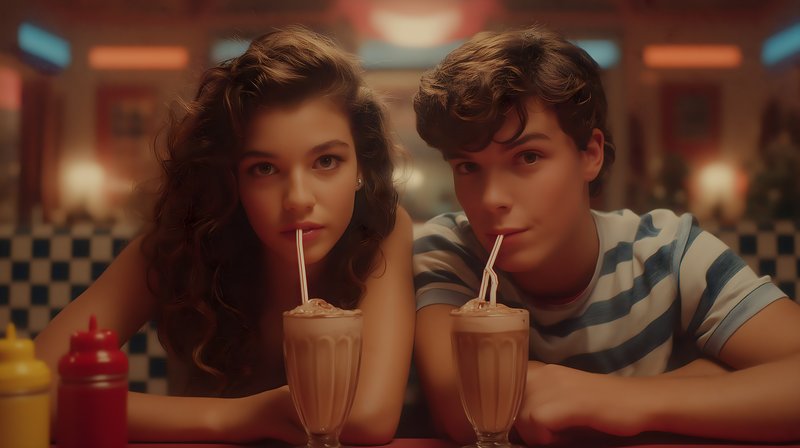 Teenagers enjoy milkshakes at diner in evening Free Premium Stock Image - stock photo