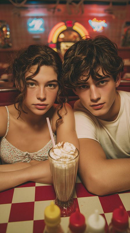 Young people enjoy milkshake in diner at night Free Premium Stock Image - stock photo