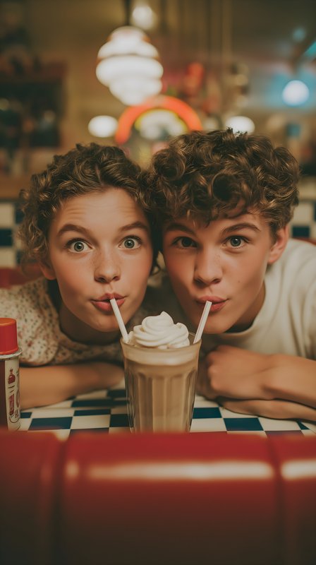 Friends enjoy milkshake in diner at night Free Premium Stock Image - stock photo