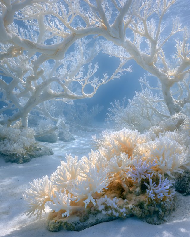Underwater scene shows coral structures in clear water Free Premium Stock Photo - stock photo