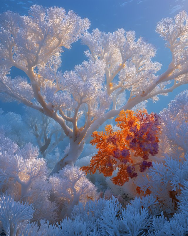 Coral reef scene with white and orange coral under water Free Premium Stock Photo - stock photo