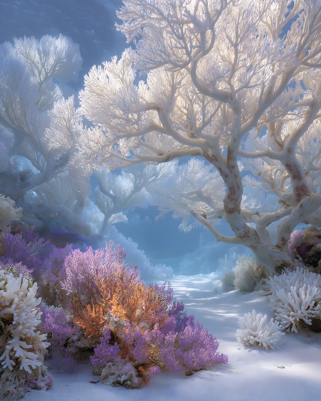 Underwater scene with corals and soft light in ocean Free Premium Stock Photo - stock photo