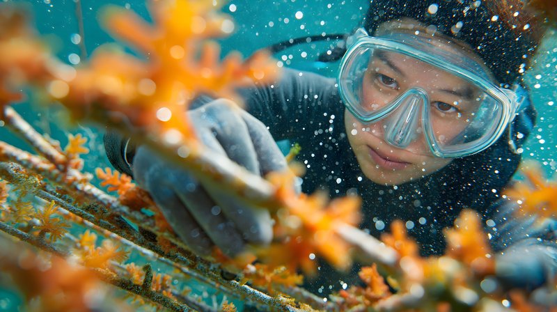 Diving near coral to help with underwater restoration work Free Premium Stock Photo - stock photo
