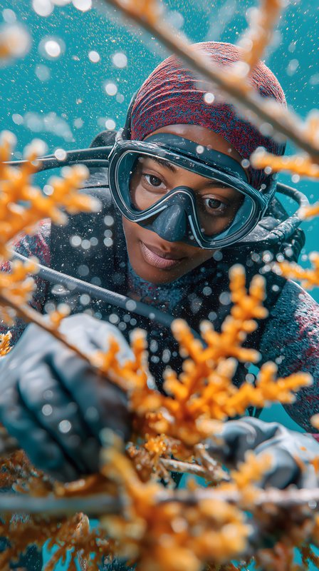 Diving to restore coral reefs in clear waters Free Premium Stock Image - stock photo