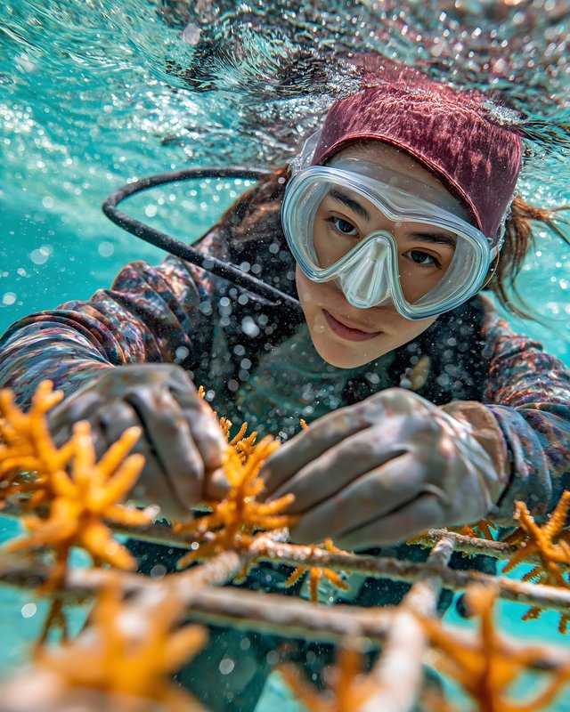 Beneath the water surface, a diver cares for coral reefs Free Premium Stock Photo - stock photo