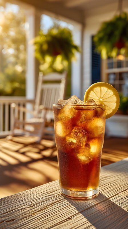 Enjoying iced tea on a sunny porch in the afternoon Free Premium Stock Image - stock photo