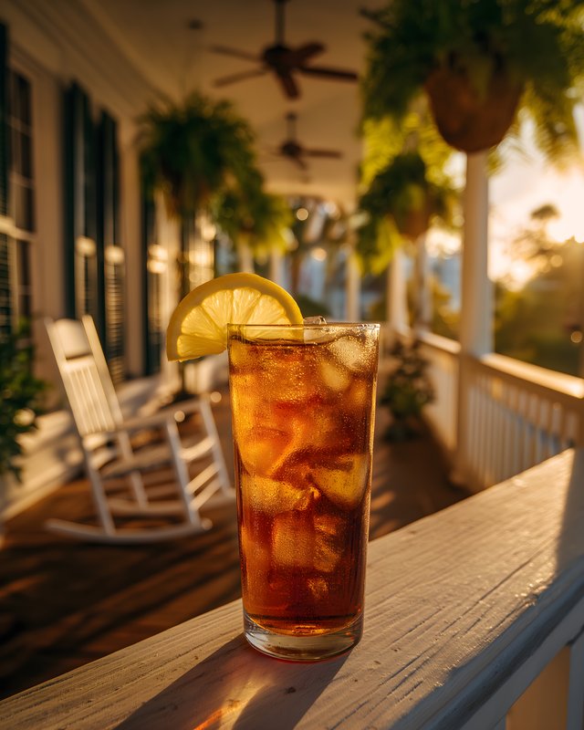 Refreshing drink on a porch in the evening sun Free Premium Stock Image - stock photo