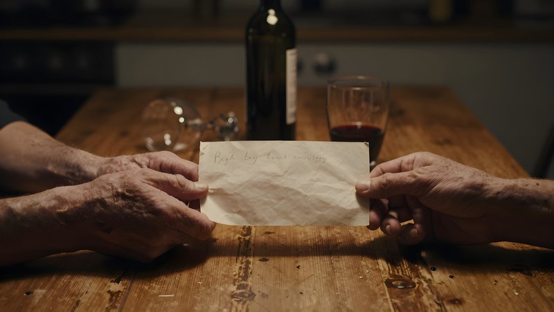 Hands holding a letter over a wooden table with drinks Free Premium Stock Photo - stock photo