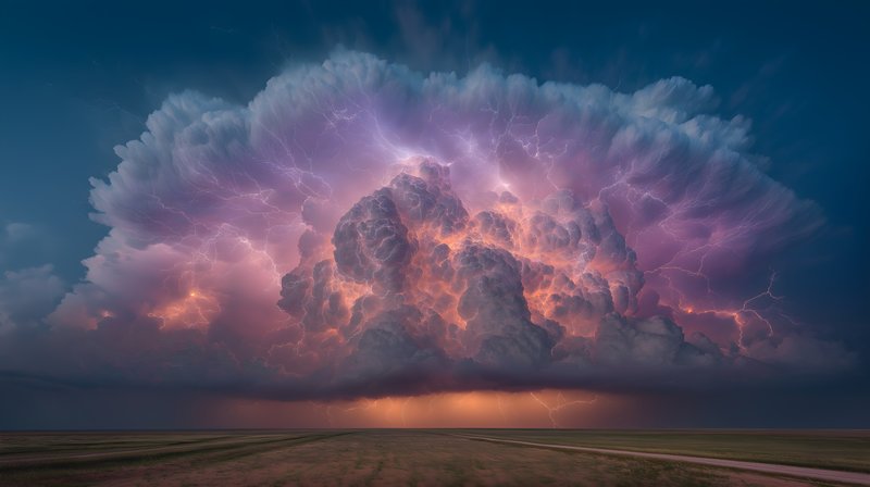 Clouds light up with lightning at night over a field Free Premium Stock Photo - stock photo