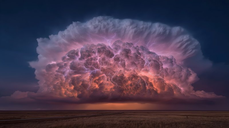 Thunderstorm cloud lights up the sky in the evening Free Premium Stock Image - stock photo
