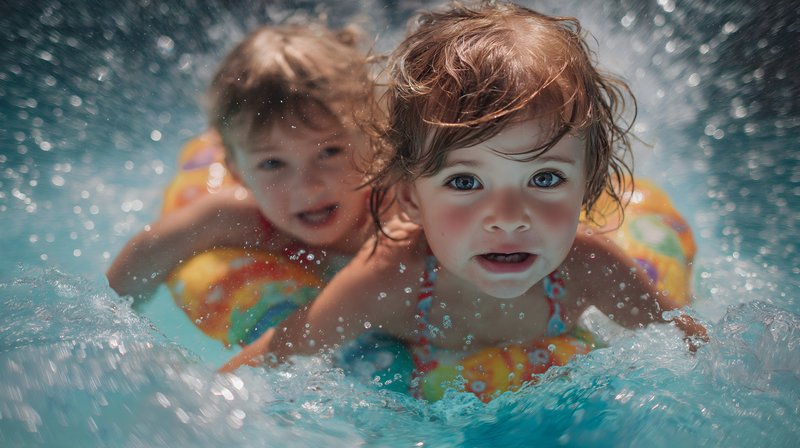 Kids enjoying a splash in the pool on a sunny day Free Premium Stock Photo - stock photo