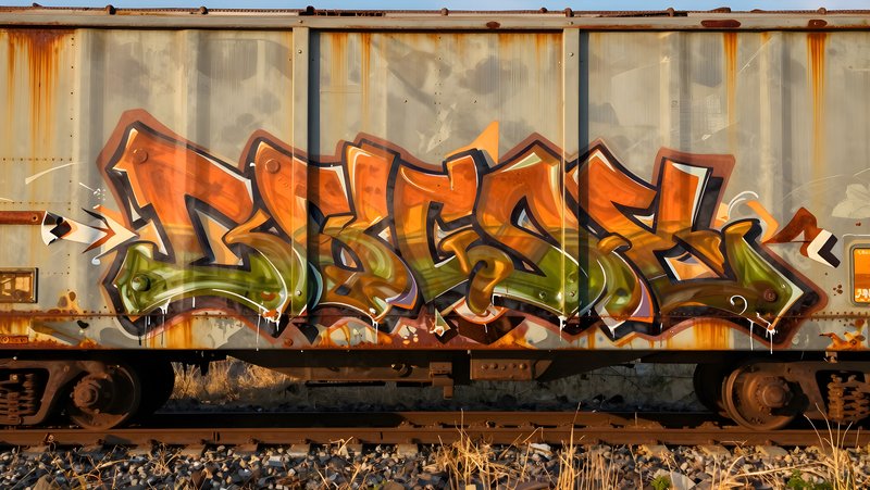 Train car showing graffiti with colors in a sunny location Free Premium Stock Image - stock photo