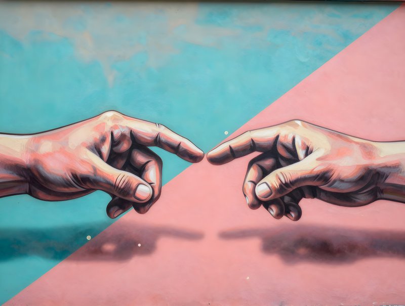 Hands reach out in urban art scene with bright colors Free Premium Stock Image - stock photo