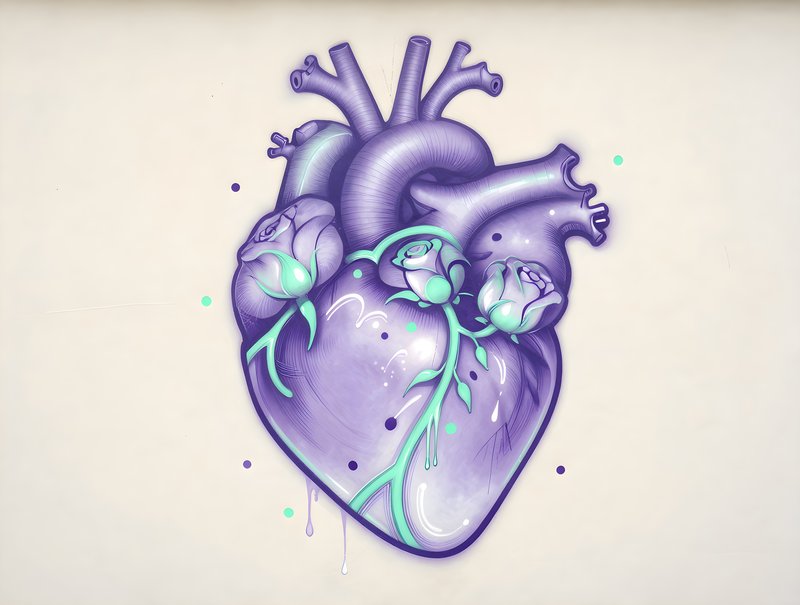 Artistic heart mural with roses on a wall in urban setting Free Premium Stock Image - stock photo