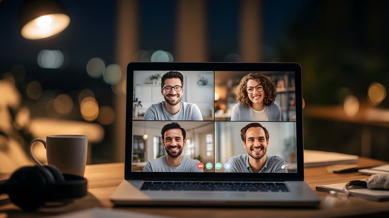 Group video call at night with friends or colleagues Free Premium Stock Image - stock photo