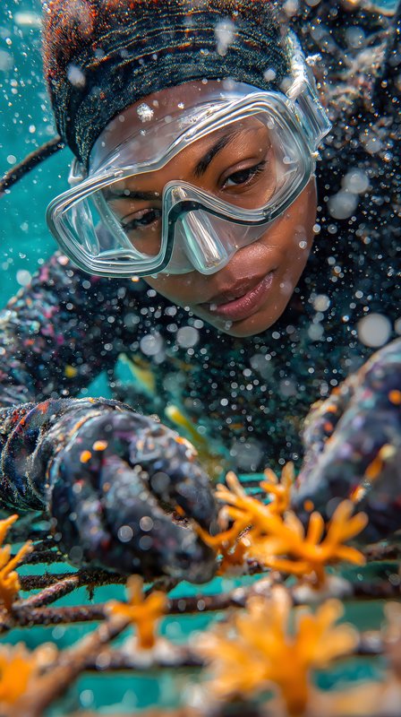 Diving activity with coral restoration in clear waters Free Premium Stock Image - stock photo