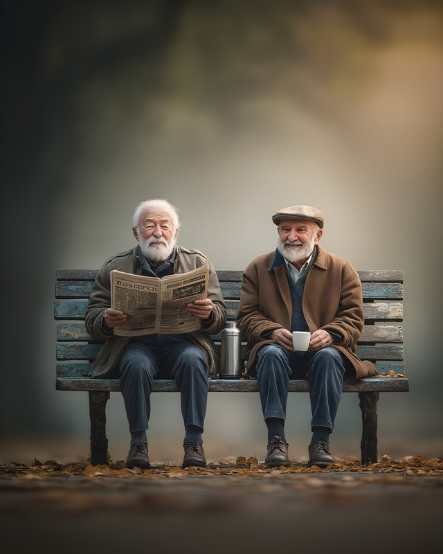 Two old men enjoy a quiet moment on a park bench Free Premium Stock Photo - stock photo
