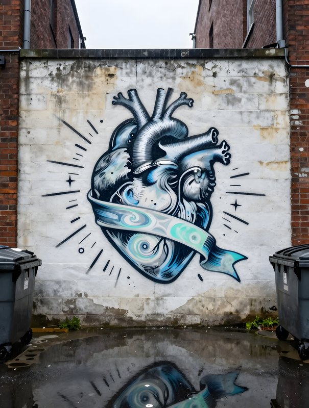 Colorful heart mural on a wall in an urban area Free Premium Stock Photo - stock photo