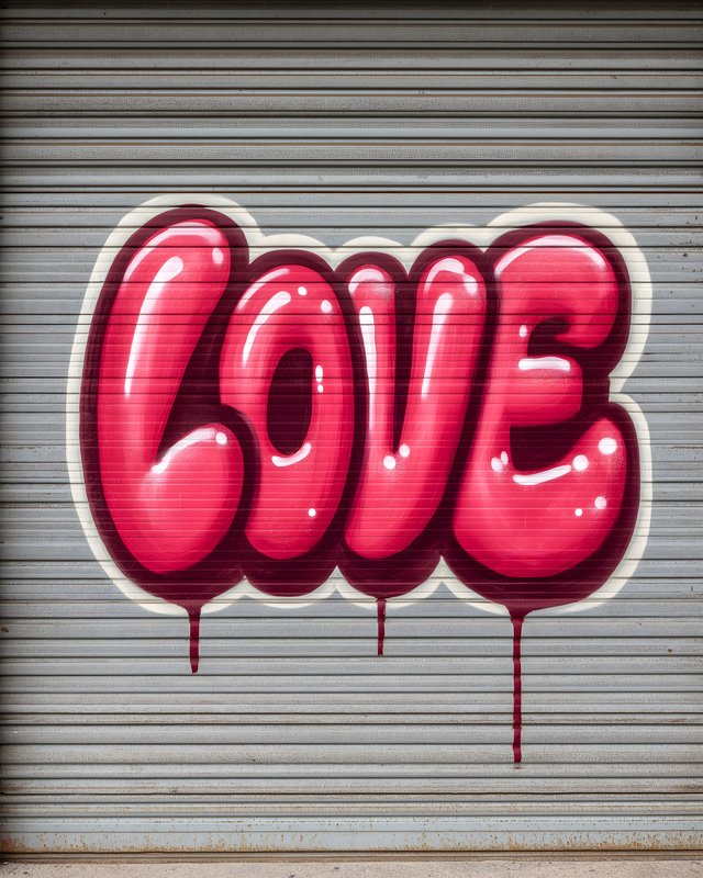 Colorful street art spells love on a metal wall Free Premium Stock Image - stock photo