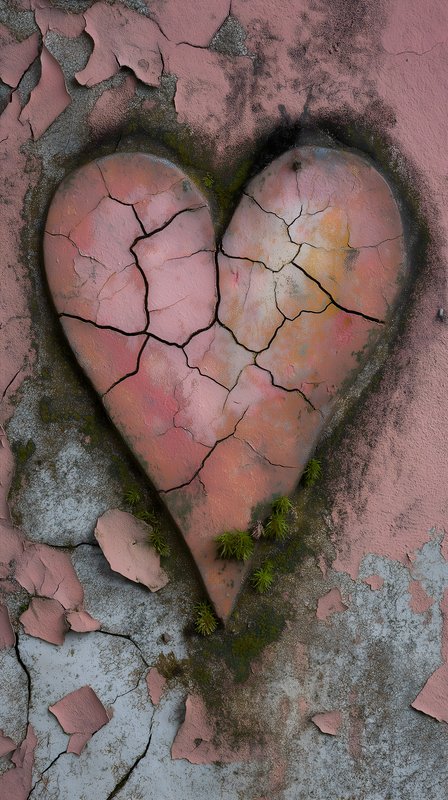 Cracked heart shape on a wall shows signs of wear and age Free Premium Stock Photo - stock photo