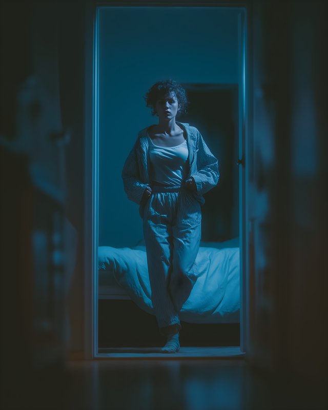 Woman walks in dim room during night time Free Premium Stock Photo - stock photo