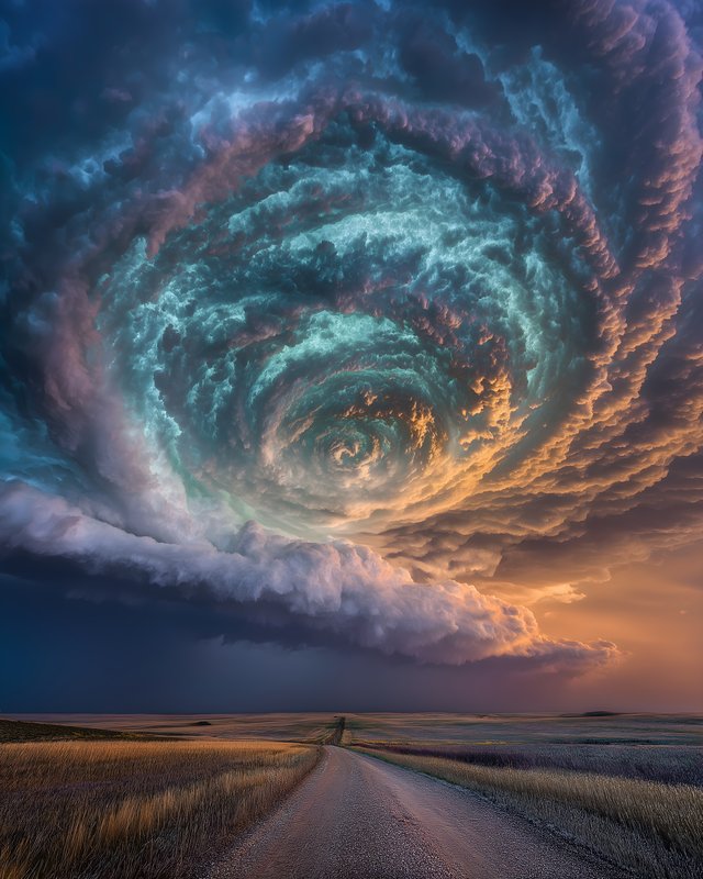 Swirling clouds above an empty road during sunset Free Premium Stock Image - stock photo