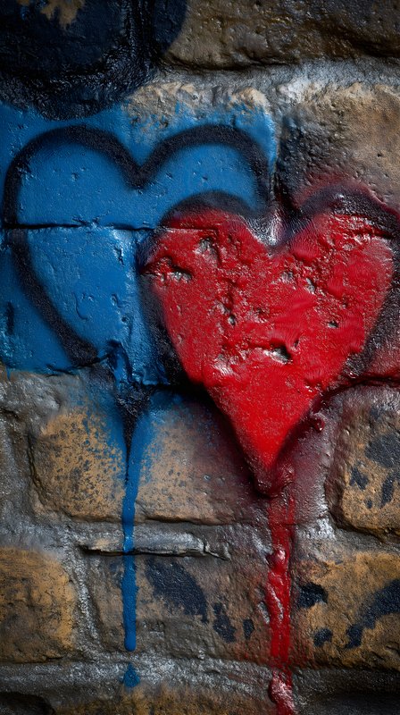 Colorful hearts on a brick wall at a city location Free Premium Stock Photo - stock photo