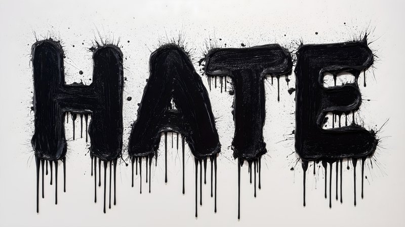 Art piece explores concept of hate using bold black letters Free Premium Stock Photo - stock photo