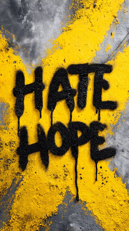 Words of hate and hope on a wall in urban setting Free Premium Stock Image - stock photo