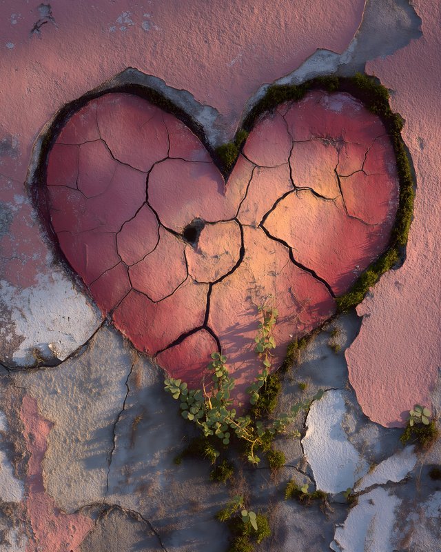 Colored heart shape on cracked wall with plant Free Premium Stock Image - stock photo