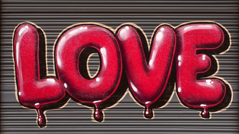 Colorful love balloon art on a shutter in a city street Free Premium Stock Photo - stock photo
