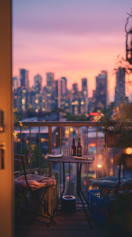 Sunset view from balcony with city skyline in the background Free Premium Stock Photo - stock photo