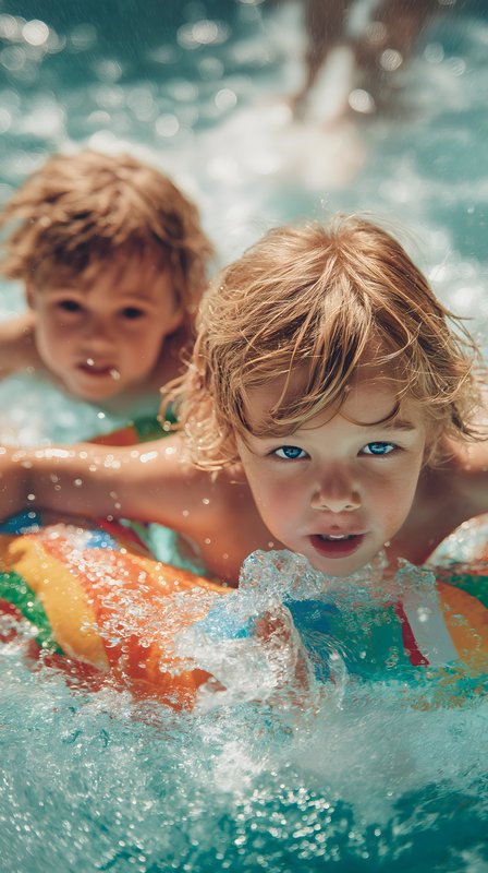 Kids playing in pool with float toys during summer day Free Premium Stock Image - stock photo
