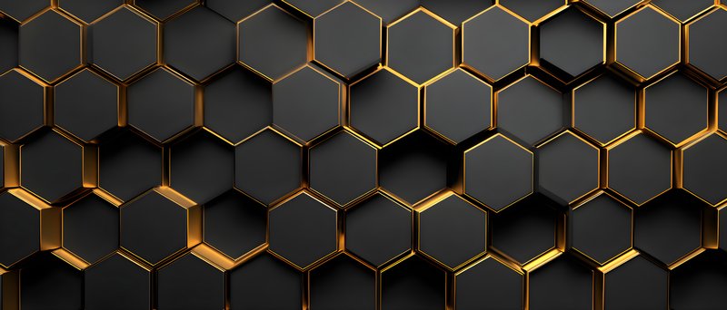 Geometric pattern with black and gold hexagons on wall Free Premium Stock Photo - stock photo