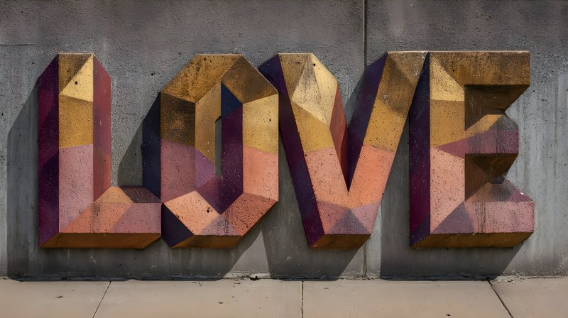 Large colorful love sculpture on city street wall Free Premium Stock Image - stock photo
