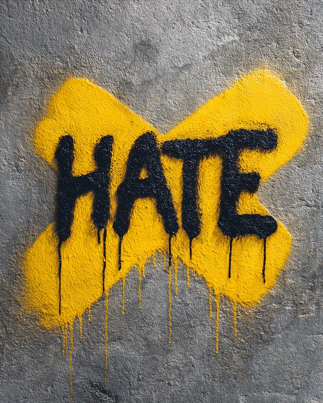 Mural with the word hate crossed out in yellow paint Free Premium Stock Image - stock photo