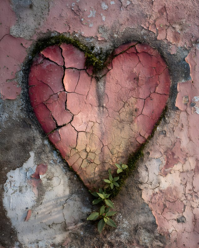 Cracked heart shape on wall shows signs of nature and time Free Premium Stock Photo - stock photo