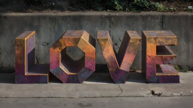 Colorful love sculpture stands on a city sidewalk Free Premium Stock Image - stock photo