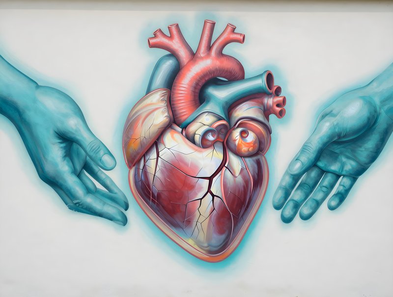 Modern mural showing a heart with hands reaching out Free Premium Stock Image - stock photo