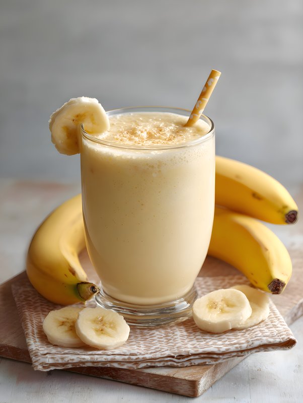 Banana smoothie on a wooden table with fresh bananas Free Premium Stock Image - stock photo