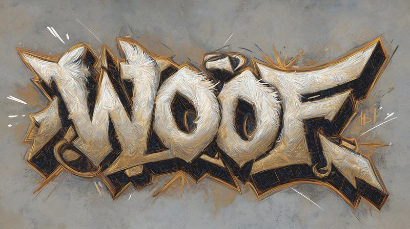 Street art piece featuring the word Woof in bold letters Free Premium Stock Photo - stock photo